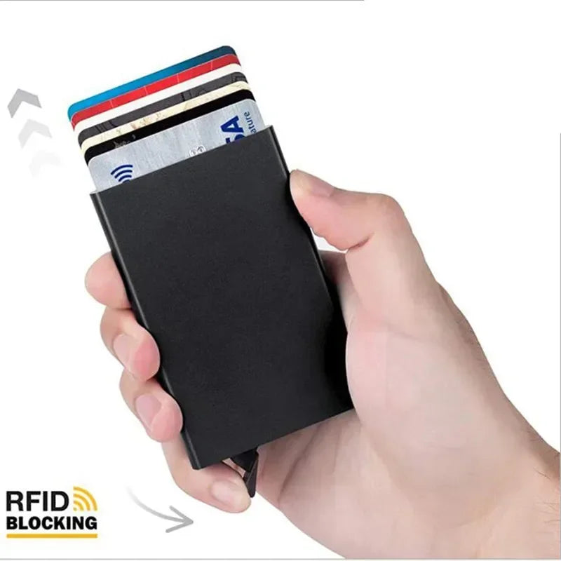 Anti Rfid Blocking Smart Wallet for Men Women ID Bank Credit Card Holder Metal Thin Slim Women Wallets Pop up Minimalist Purse