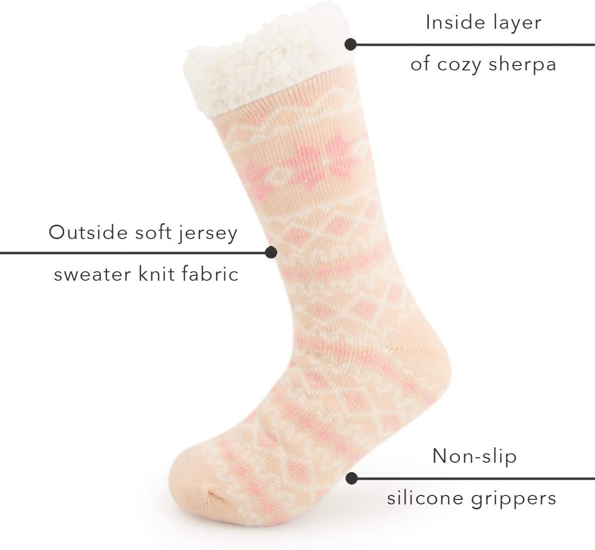 Sock Slippers for Women - 2 Pack Non Slip Socks - Fuzzy Socks Warm Socks with Grippers Sherpa Fleece Lined Thermal