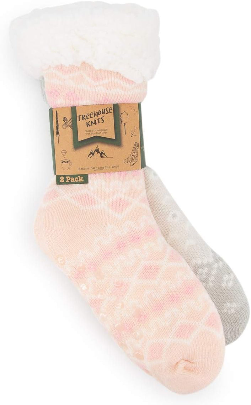 Sock Slippers for Women - 2 Pack Non Slip Socks - Fuzzy Socks Warm Socks with Grippers Sherpa Fleece Lined Thermal
