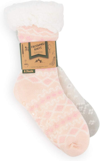 Sock Slippers for Women - 2 Pack Non Slip Socks - Fuzzy Socks Warm Socks with Grippers Sherpa Fleece Lined Thermal