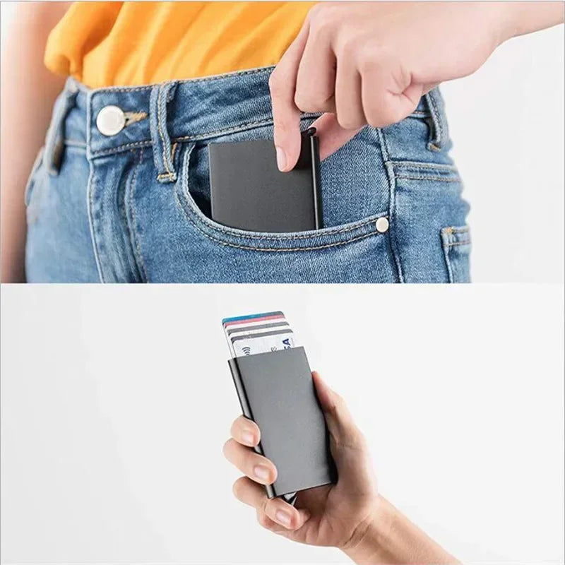 Anti Rfid Blocking Smart Wallet for Men Women ID Bank Credit Card Holder Metal Thin Slim Women Wallets Pop up Minimalist Purse