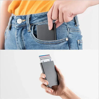 Anti Rfid Blocking Smart Wallet for Men Women ID Bank Credit Card Holder Metal Thin Slim Women Wallets Pop up Minimalist Purse