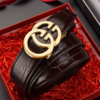 Men Belt Genuine Leather Belt Metal Alloy Automatic Buckle Brand Luxury Design Waist Belts for Men Strap Male