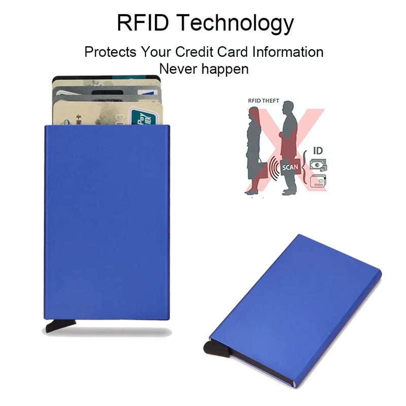 Anti Rfid Blocking Smart Wallet for Men Women ID Bank Credit Card Holder Metal Thin Slim Women Wallets Pop up Minimalist Purse